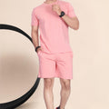 Men's Cotton Printed Night Suit Set of Top & Shorts — Peach