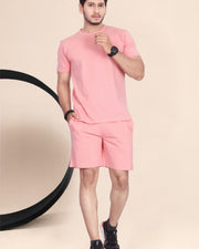 Men's Cotton Printed Night Suit Set of Top & Shorts — Peach — Thumbnail 1
