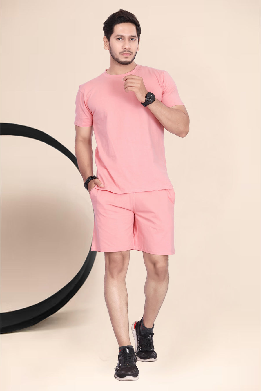 Men's Cotton Printed Night Suit Set of Top & Shorts — Peach — Tshirt Factory India Direct Manufacturer Surat