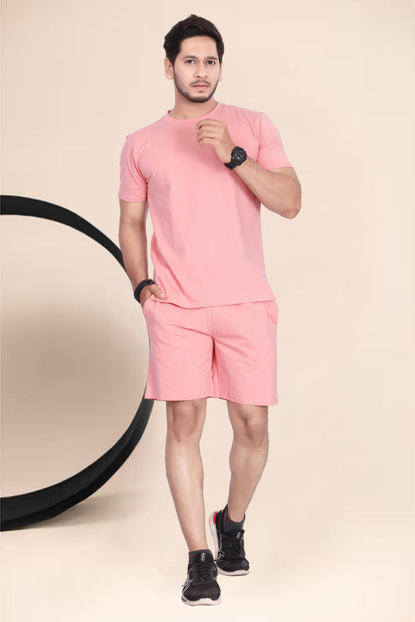 Men's Cotton Printed Night Suit Set of Top & Shorts — Peach — Tshirt Factory India Direct Wholesale Manufacturer
