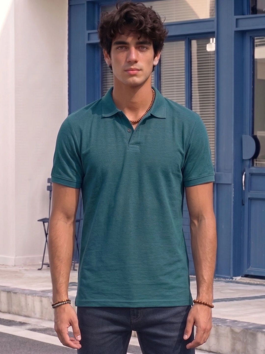 Men's All-Over Printed Polo Collar T-Shirt — Teal — Custom Print Studio