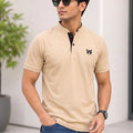 Men's Brand Logo Mandarin Collar T-Shirt — Cream