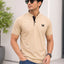 Men's Brand Logo Mandarin Collar T-Shirt — Cream