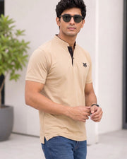 Men's Brand Logo Mandarin Collar T-Shirt — Cream — Thumbnail 7