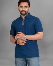 Men's Polo Collar Pockets T-Shirt — Navy Blue — Thumbnail 1