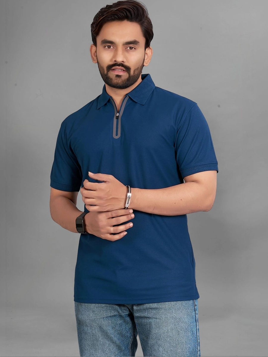 Men's Polo Collar Pockets T-Shirt — Navy Blue — Tshirt Factory India Direct Manufacturer Surat