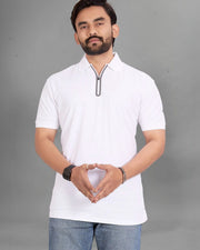 Men's Polo Collar Pockets T-Shirt — White — Thumbnail 1