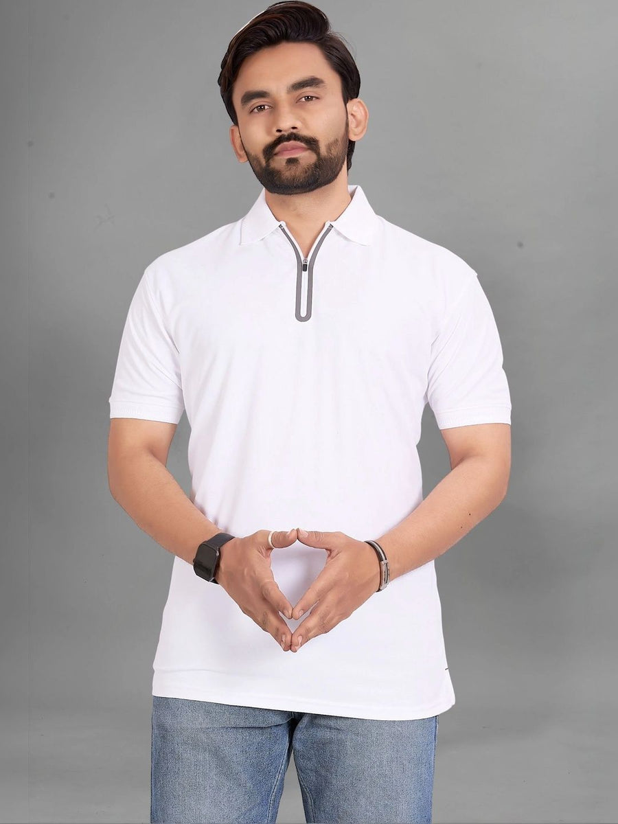 Men's Polo Collar Pockets T-Shirt — White — Tshirt Factory India Direct Manufacturer Surat