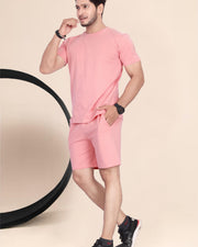 Men's Cotton Printed Night Suit Set of Top & Shorts — Peach — Thumbnail 2