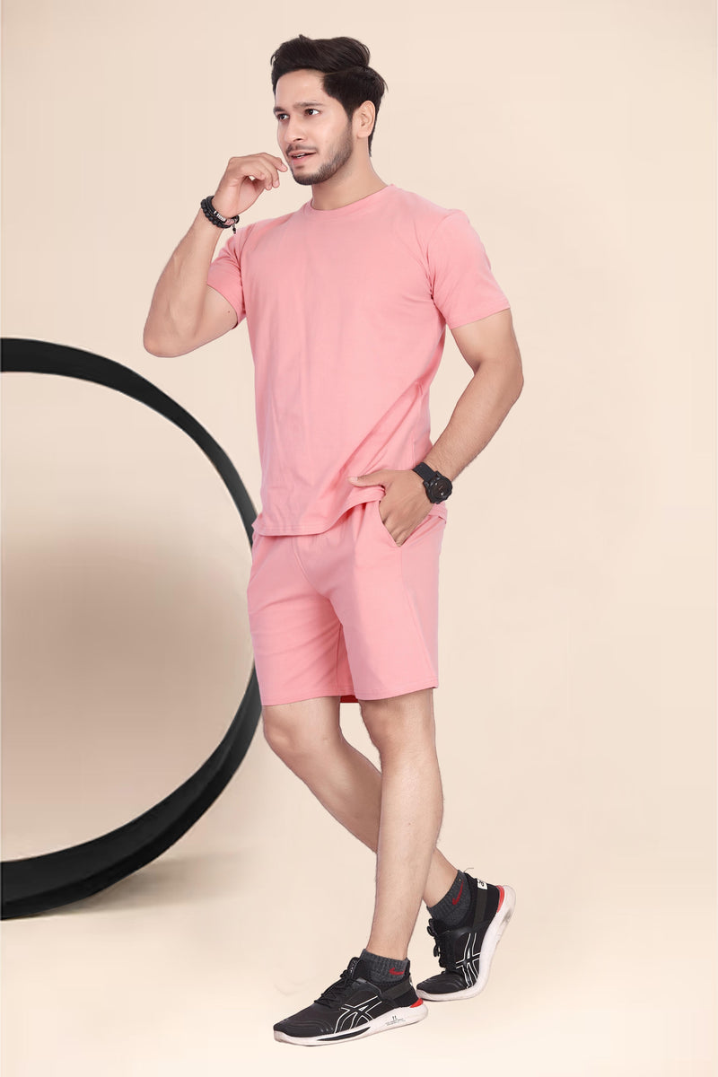 Men's Cotton Printed Night Suit Set of Top & Shorts — Peach — Quality Craftsmanship Anatomy