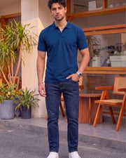 Men's All-Over Printed Polo Collar T-Shirt — Blue — Thumbnail 4