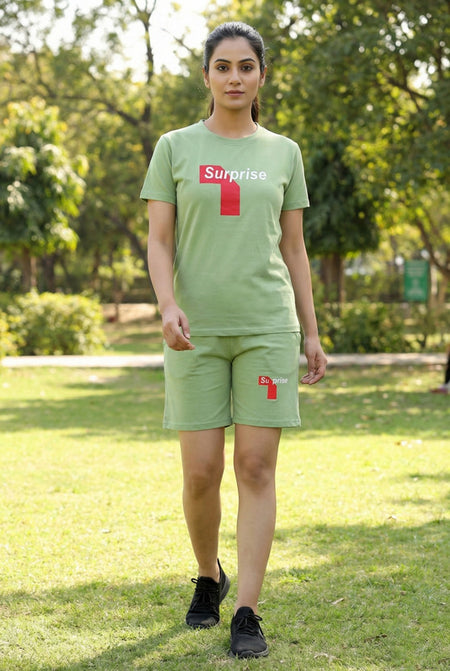 Women's Printed Cotton Top & Shorts Set - Light Green — Tshirt Factory India Direct Wholesale Manufacturer