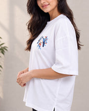 Divra Clothing Women Embroidered Round Neck T-Shirt — White — Thumbnail 3