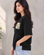 Divra Clothing Women Embroidered Round Neck T-Shirt — Black — Thumbnail 3