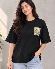 Divra Clothing Women Embroidered Round Neck T-Shirt — Black — Thumbnail 2