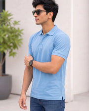 Men's Polo Collar T-Shirt — Blue — Thumbnail 3