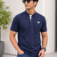 Men's Brand Logo Mandarin Collar Pockets T-Shirt — Navy Blue
