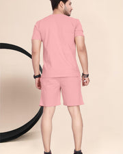 Men's Cotton Printed Night Suit Set of Top & Shorts — Peach — Thumbnail 4
