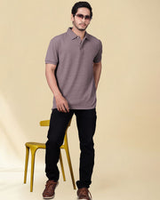 Men Self Design Polo Collar T-shirt — Mauve — Thumbnail 4