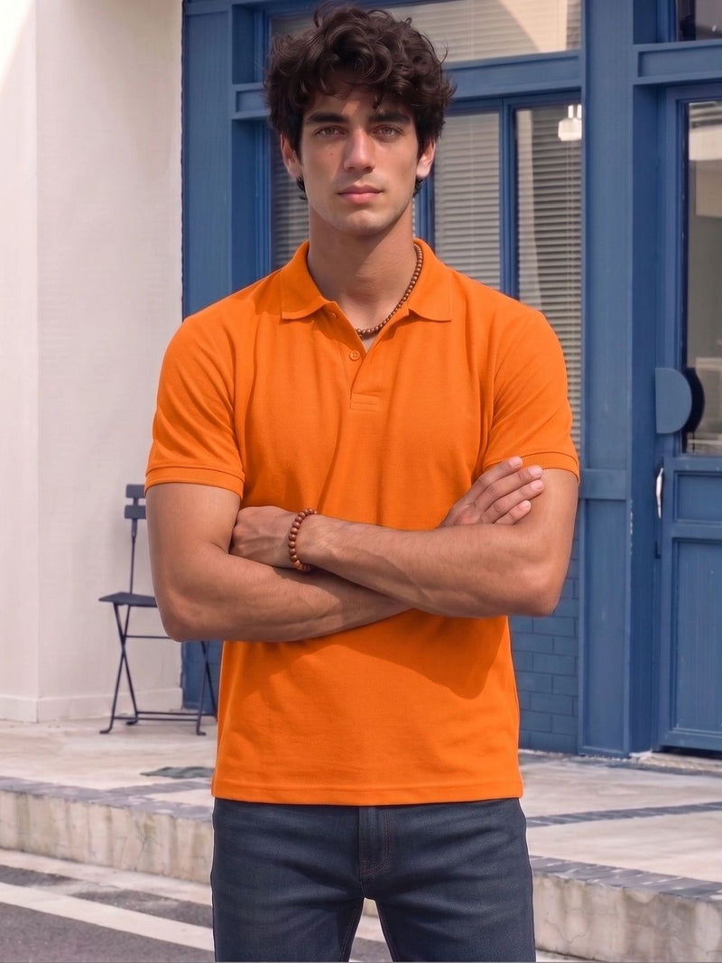 Men's All-Over Printed Polo Collar T-Shirt — Orange — Quality Craftsmanship Anatomy
