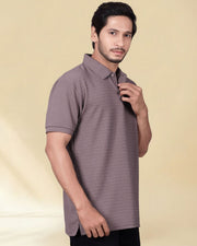 Men Self Design Polo Collar T-shirt — Mauve — Thumbnail 6