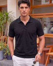 Men's Polo Collar T-Shirt — Black — Thumbnail 1