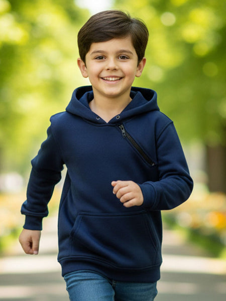 Kids Unisex Solid Hooded Sweatshirt — Navy Blue — Tshirt Factory India Direct Wholesale Manufacturer