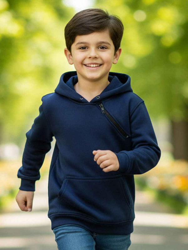 Kids Unisex Solid Hooded Sweatshirt — Navy Blue — Tshirt Factory India Direct Wholesale Manufacturer