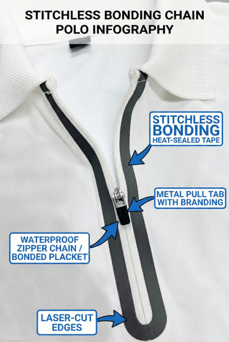 Men's Quarter-Zip Spread Collar Solid Polo T-Shirt — White Angle View — Custom Printing Surat