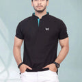 Men's Brand Logo Mandarin Collar T-Shirt — Black