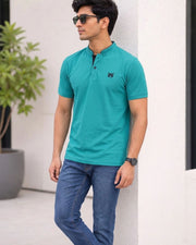Men's Mandarin Collar T-Shirt — Teal — Thumbnail 6