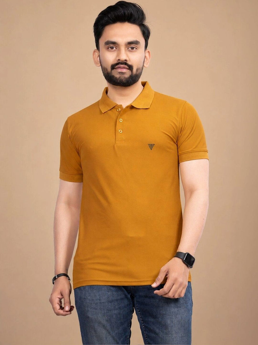 Men's Brand Logo Polo Collar T-Shirt — Mustard — Custom Print Studio