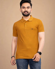 Men's Brand Logo Polo Collar T-Shirt — Mustard — Thumbnail 5