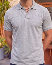 Men's All-Over Printed Polo Collar T-Shirt — Grey — Thumbnail 4
