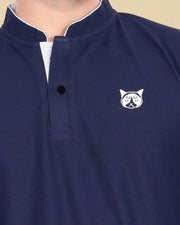 Men's Brand Logo Mandarin Collar Pockets T-Shirt — Navy Blue — Thumbnail 6
