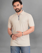 Men's Polo Collar Pockets T-Shirt — Beige — Thumbnail 1