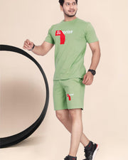 Men's Cotton Printed Night Suit Set of Top & Shorts — Pista — Thumbnail 2