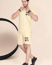 Men's Cotton Printed Night Suit Set of Top & Shorts — Lemon Yellow — Thumbnail 5