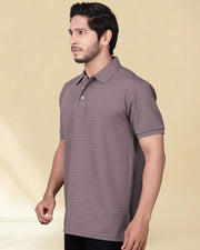 Men Self Design Polo Collar T-shirt — Mauve — Thumbnail 7