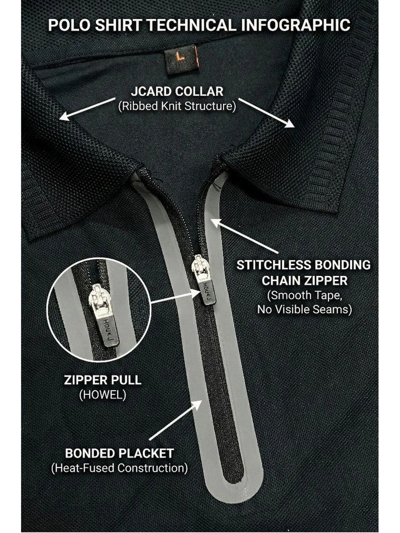 Men's Polo Collar Pockets T-Shirt — Black — Quality Craftsmanship Anatomy