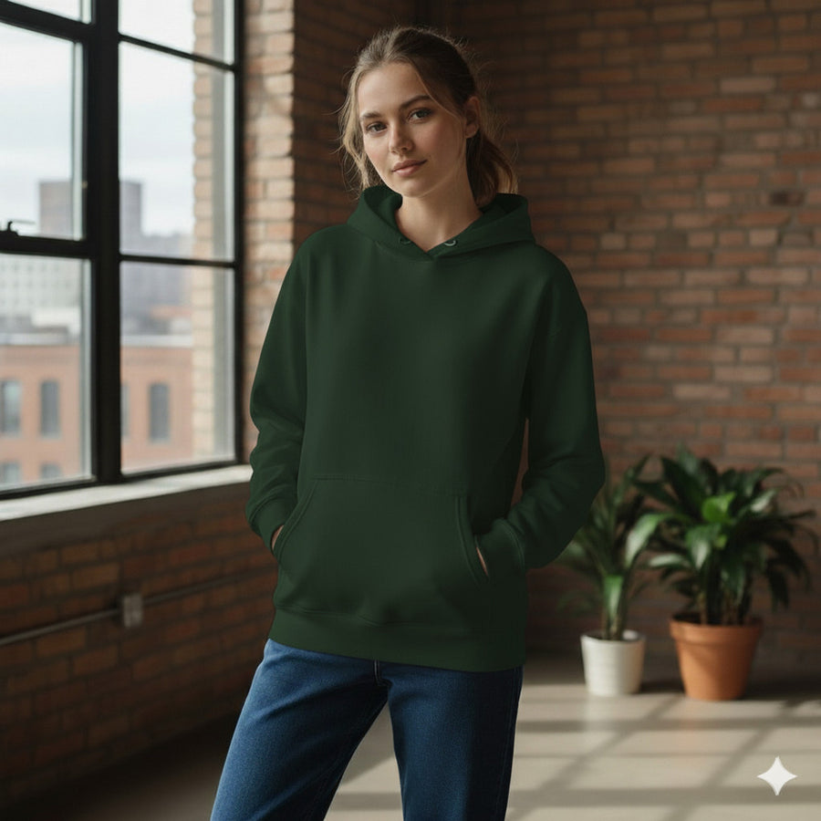 Women's Full Sleeve Solid Hooded Sweatshirt — Bottle Green — Custom Print Studio