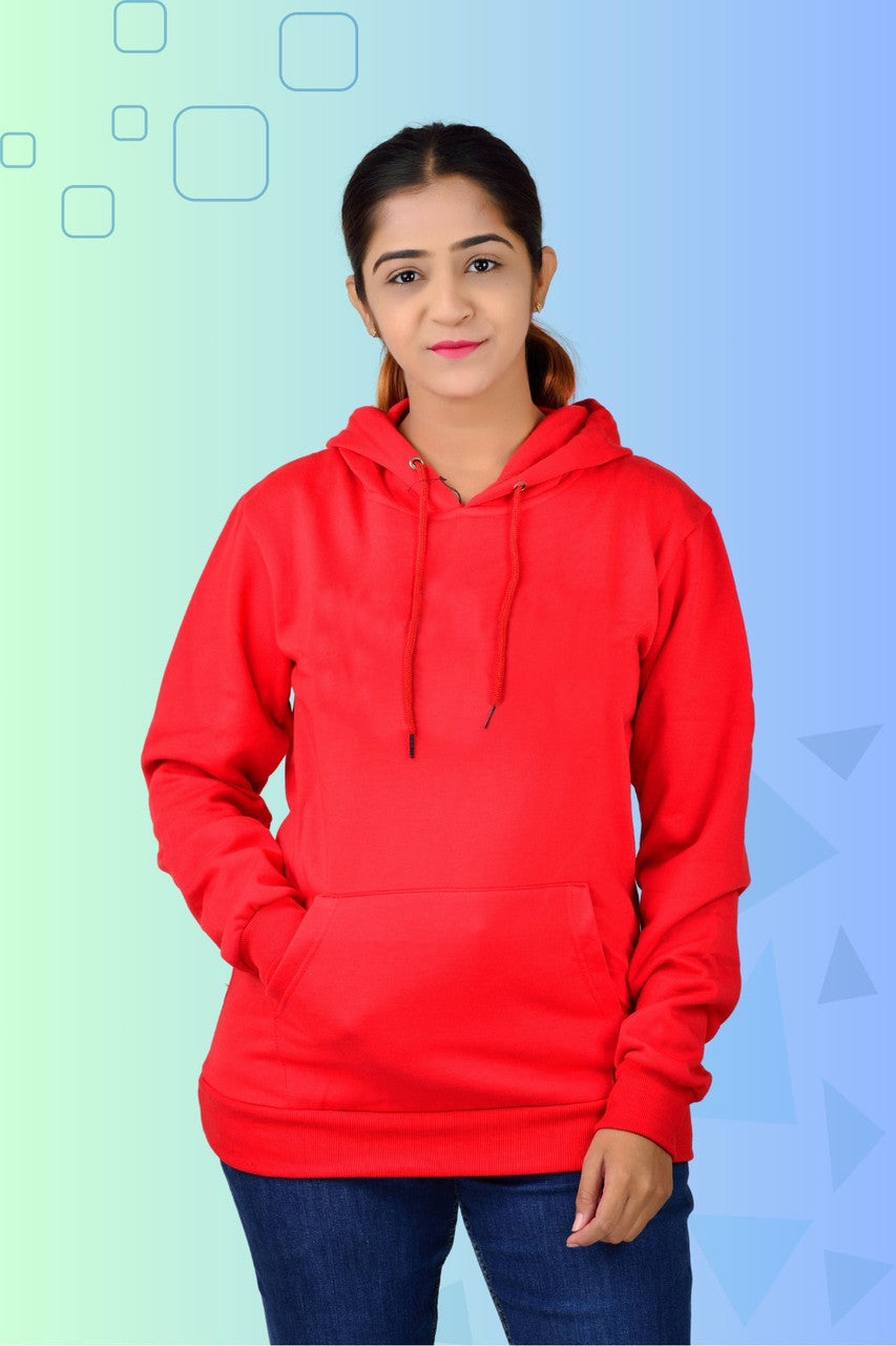 Women's Full Sleeve Solid Hooded Sweatshirt — Bright Red — Tshirt Factory India Direct Manufacturer Surat