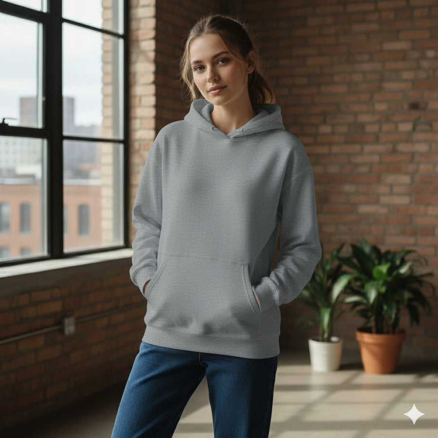 Women's Full Sleeve Solid Hooded Sweatshirt — Charcoal Grey — Custom Print Studio