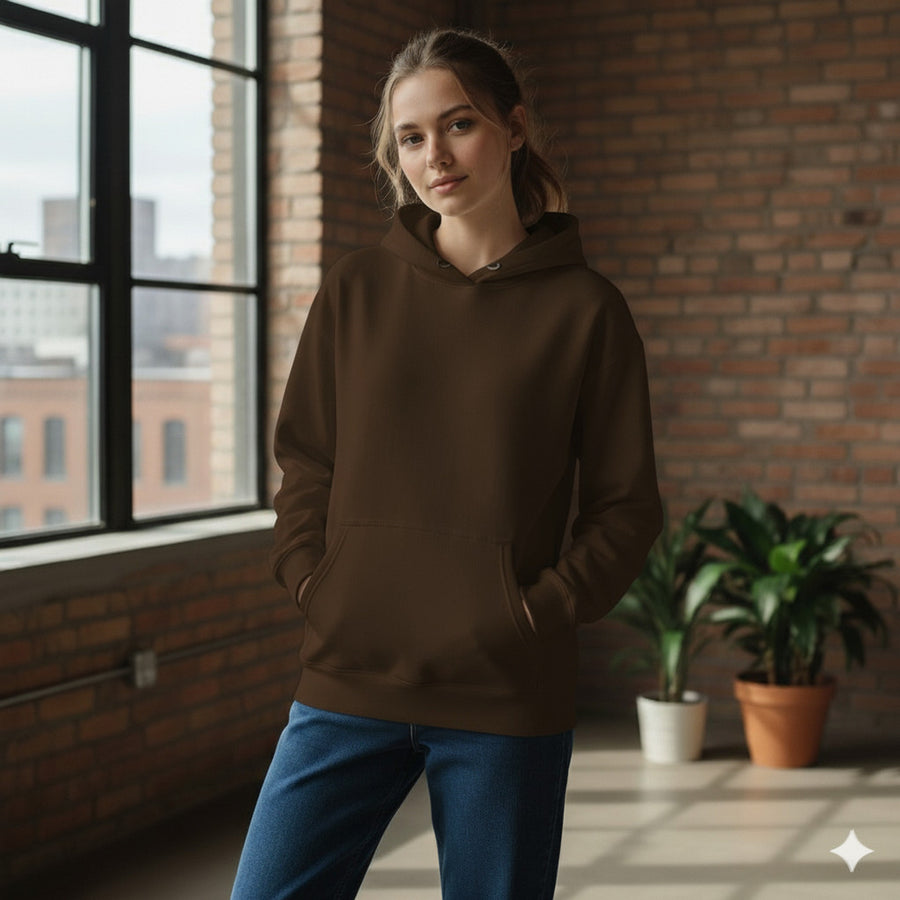 Women's Full Sleeve Solid Hooded Sweatshirt — Coffee Brown — Custom Print Studio