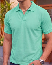 Men's All-Over Printed Polo Collar T-Shirt — Sea Green — Thumbnail 3