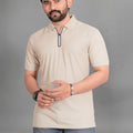 Men Polo Collar Pockets T-shirt — Beige