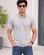 Men's Polo Collar T-Shirt — Grey — Thumbnail 1