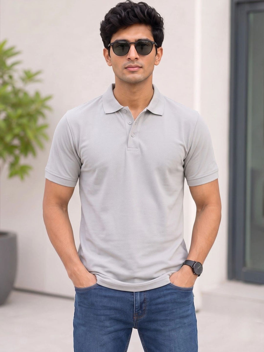 Men's Polo Collar T-Shirt — Grey — Tshirt Factory India Direct Manufacturer Surat