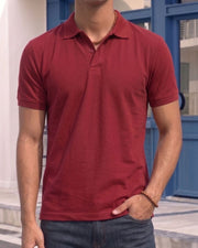 Men's All-Over Printed Polo Collar T-Shirt — Maroon — Thumbnail 2