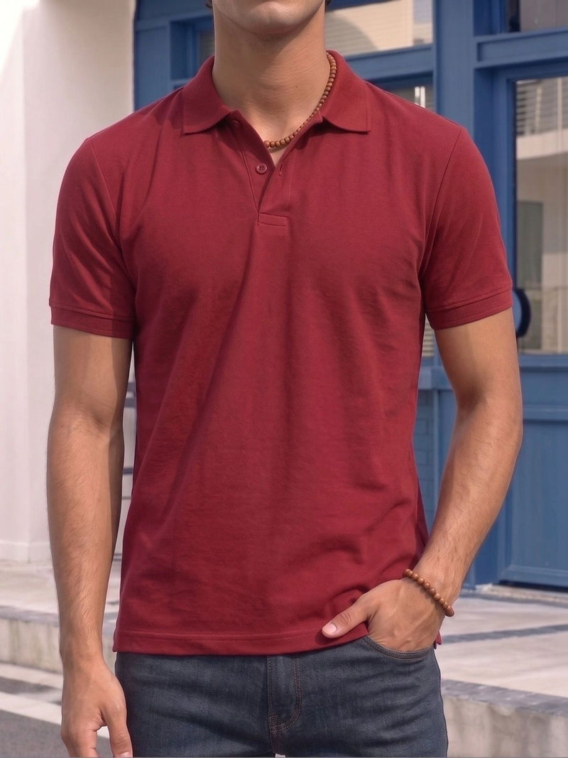 Men's All-Over Printed Polo Collar T-Shirt — Maroon — Quality Craftsmanship Anatomy